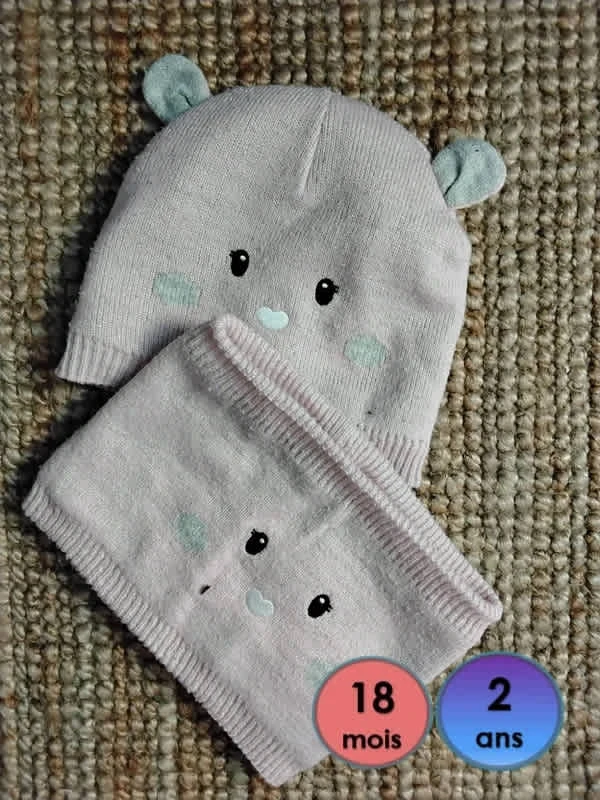 🌈Ensemble bonnet et snood doublé polaire Fille 18mois - 2ans